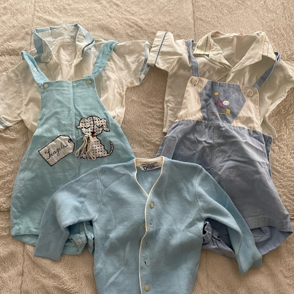 Large lot of vintage baby boy clothes and blankets